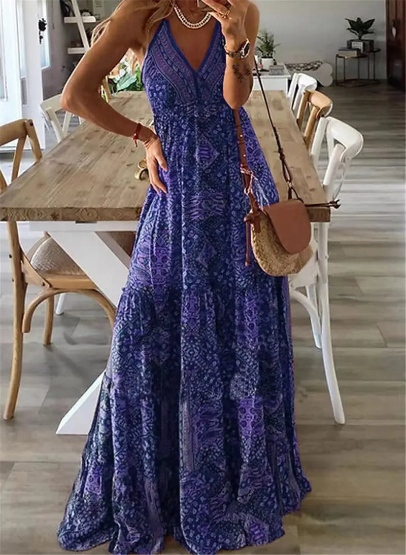 Boho Damen-Maxikleid mit Blumenprint