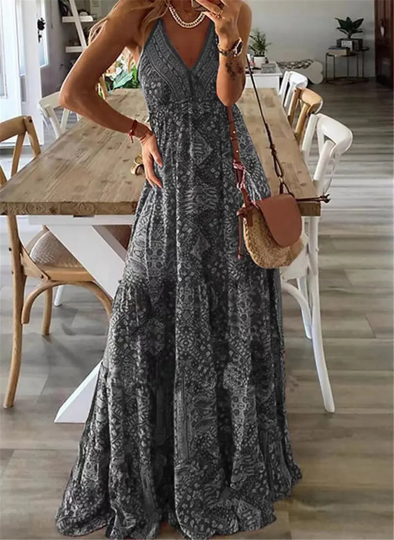 Boho Damen-Maxikleid mit Blumenprint
