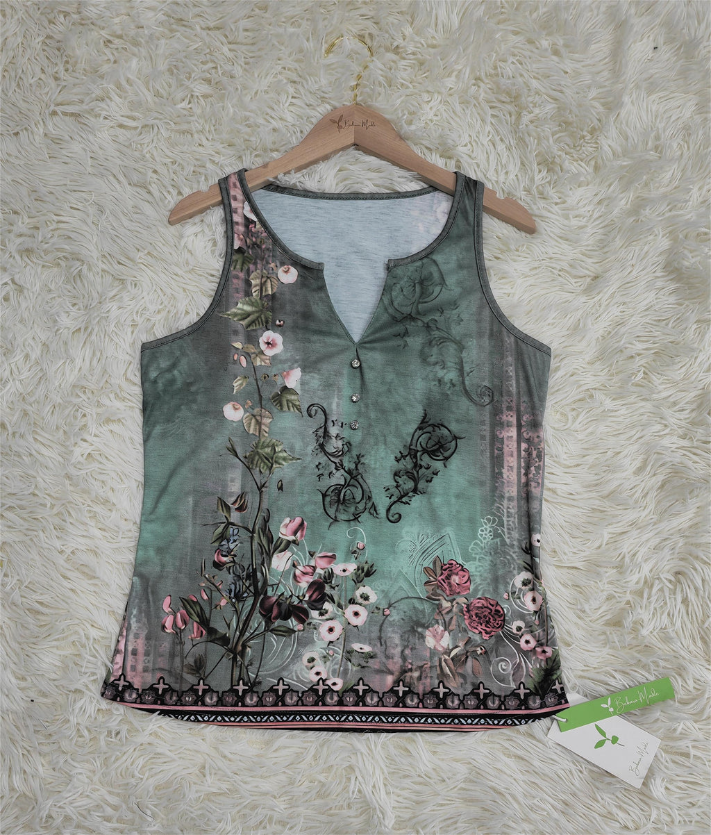 Bluse ohne Ärmel mit Aquarell-Blumenmuster