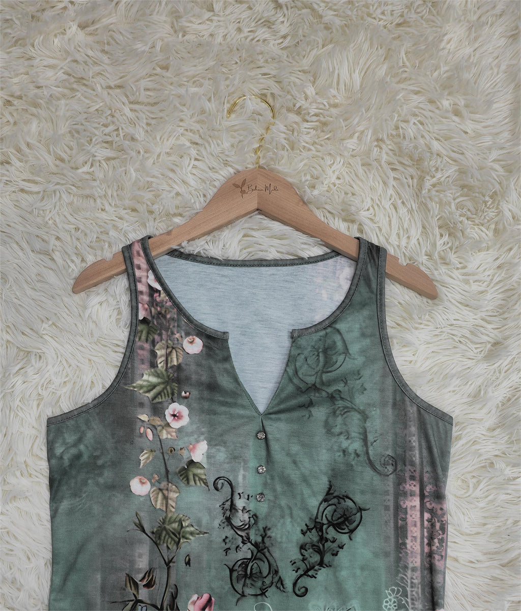 Bluse ohne Ärmel mit Aquarell-Blumenmuster