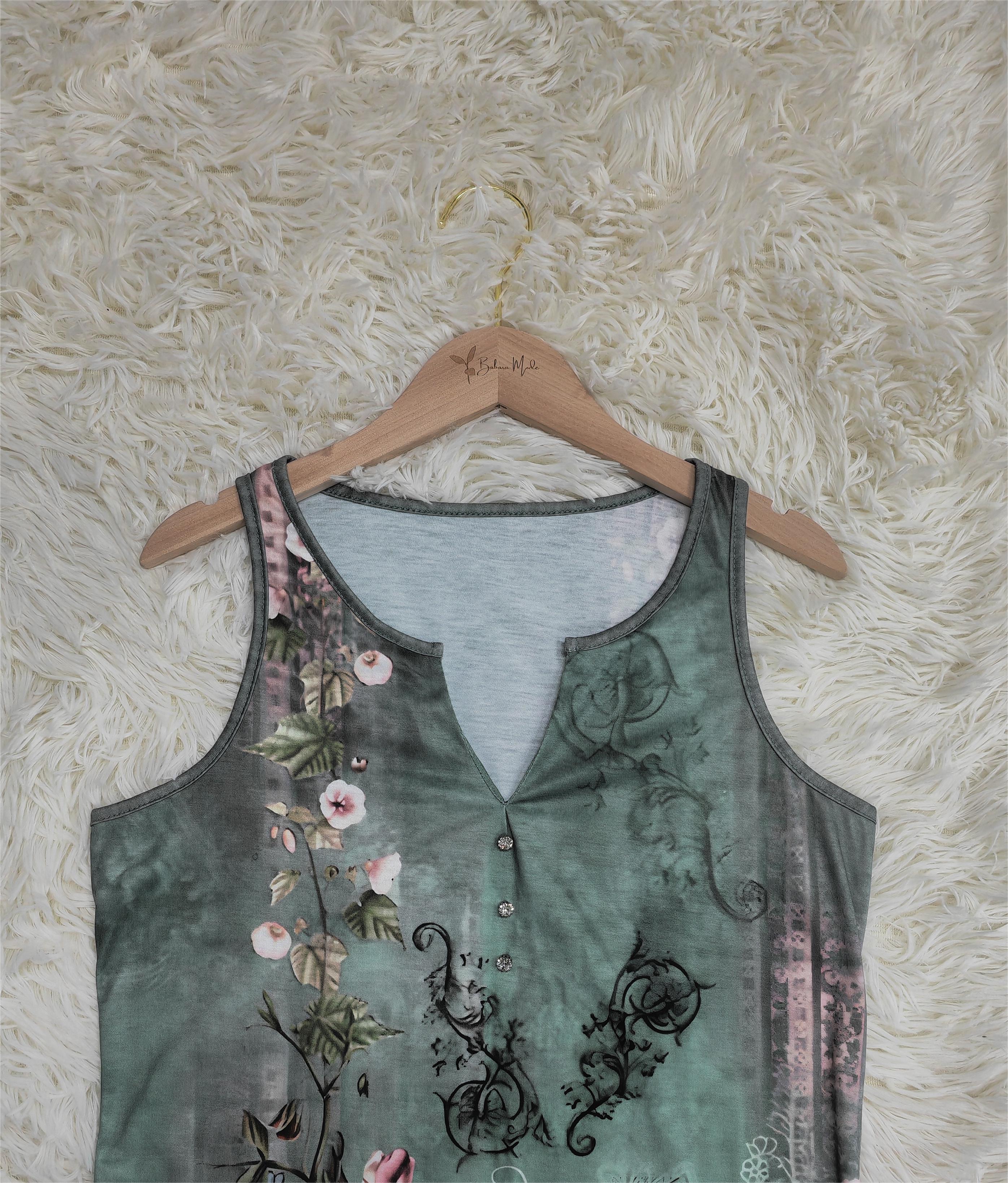 Bluse ohne Ärmel mit Aquarell-Blumenmuster