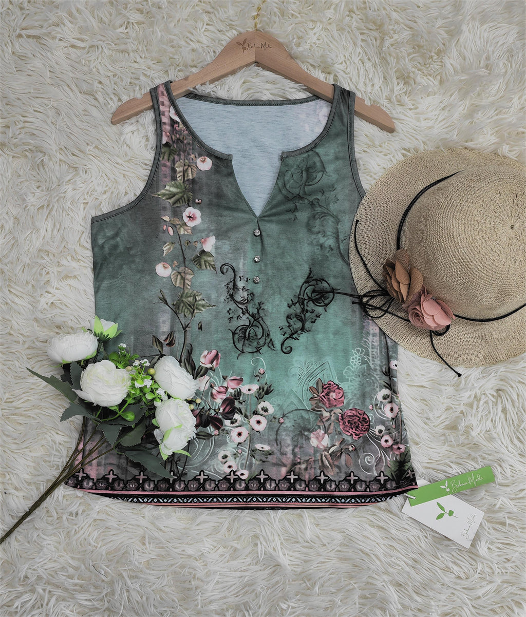 Bluse ohne Ärmel mit Aquarell-Blumenmuster