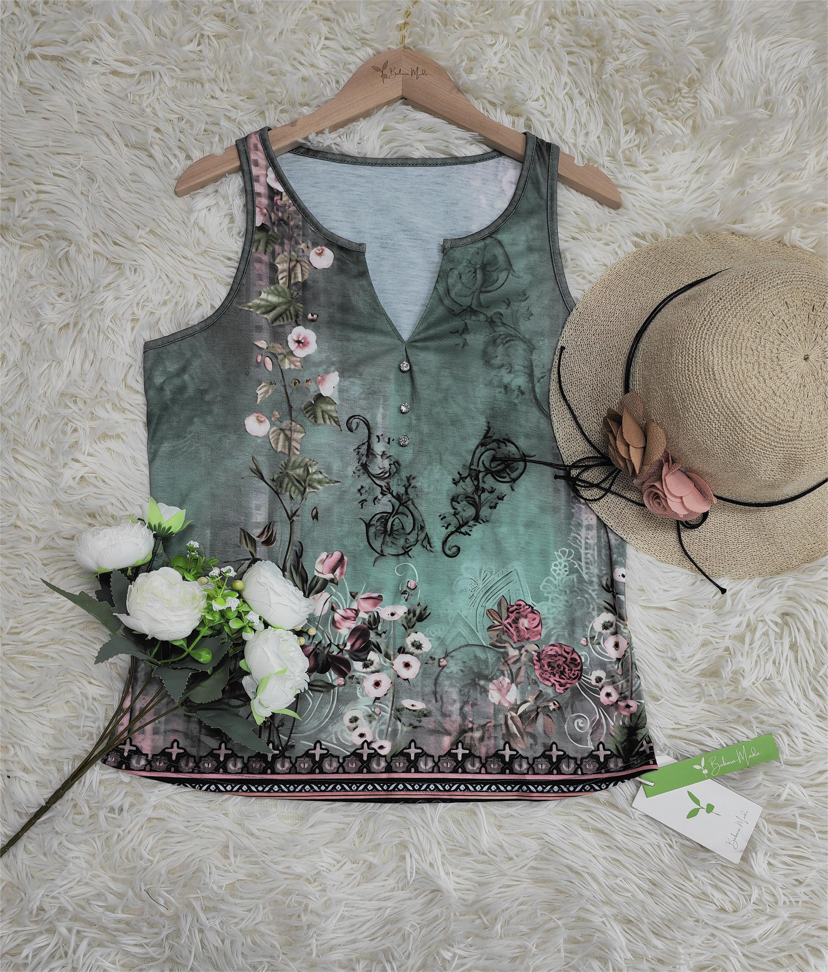 Bluse ohne Ärmel mit Aquarell-Blumenmuster