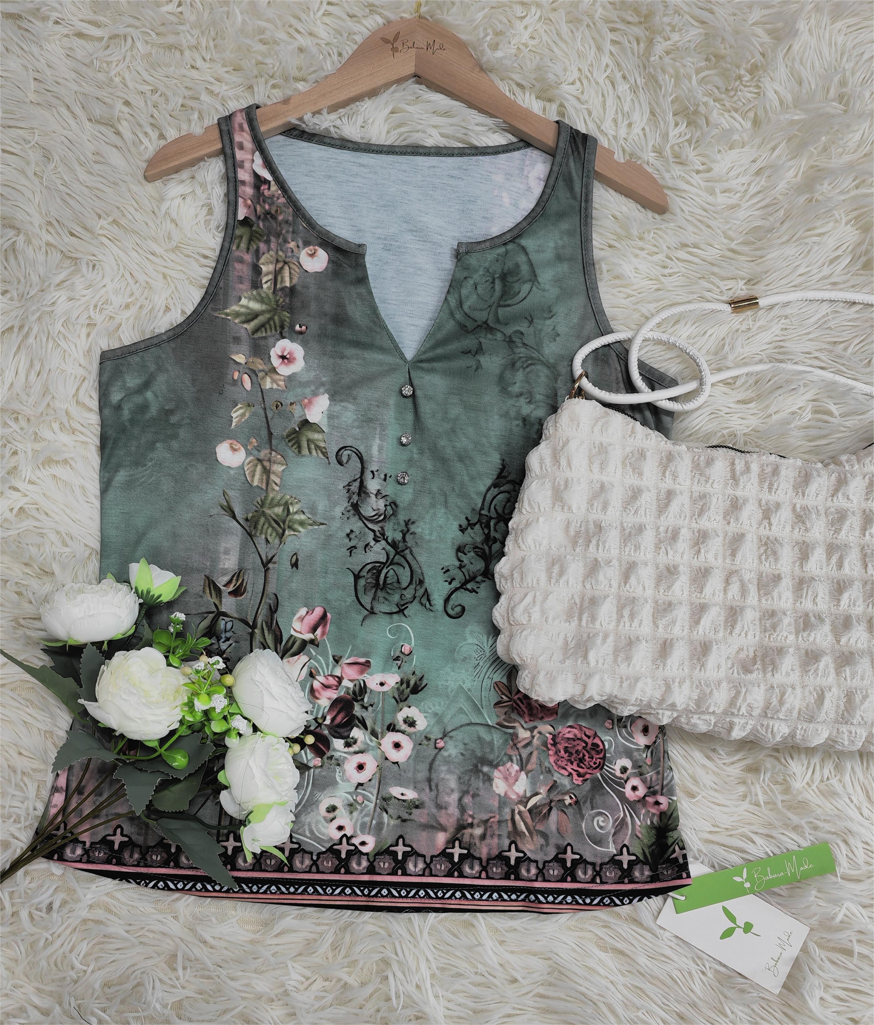 Bluse ohne Ärmel mit Aquarell-Blumenmuster