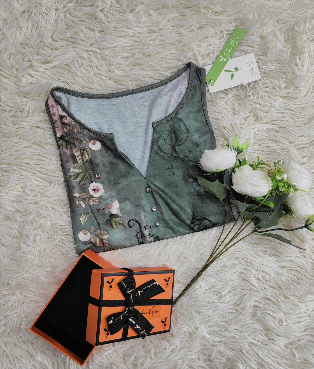 Bluse ohne Ärmel mit Aquarell-Blumenmuster