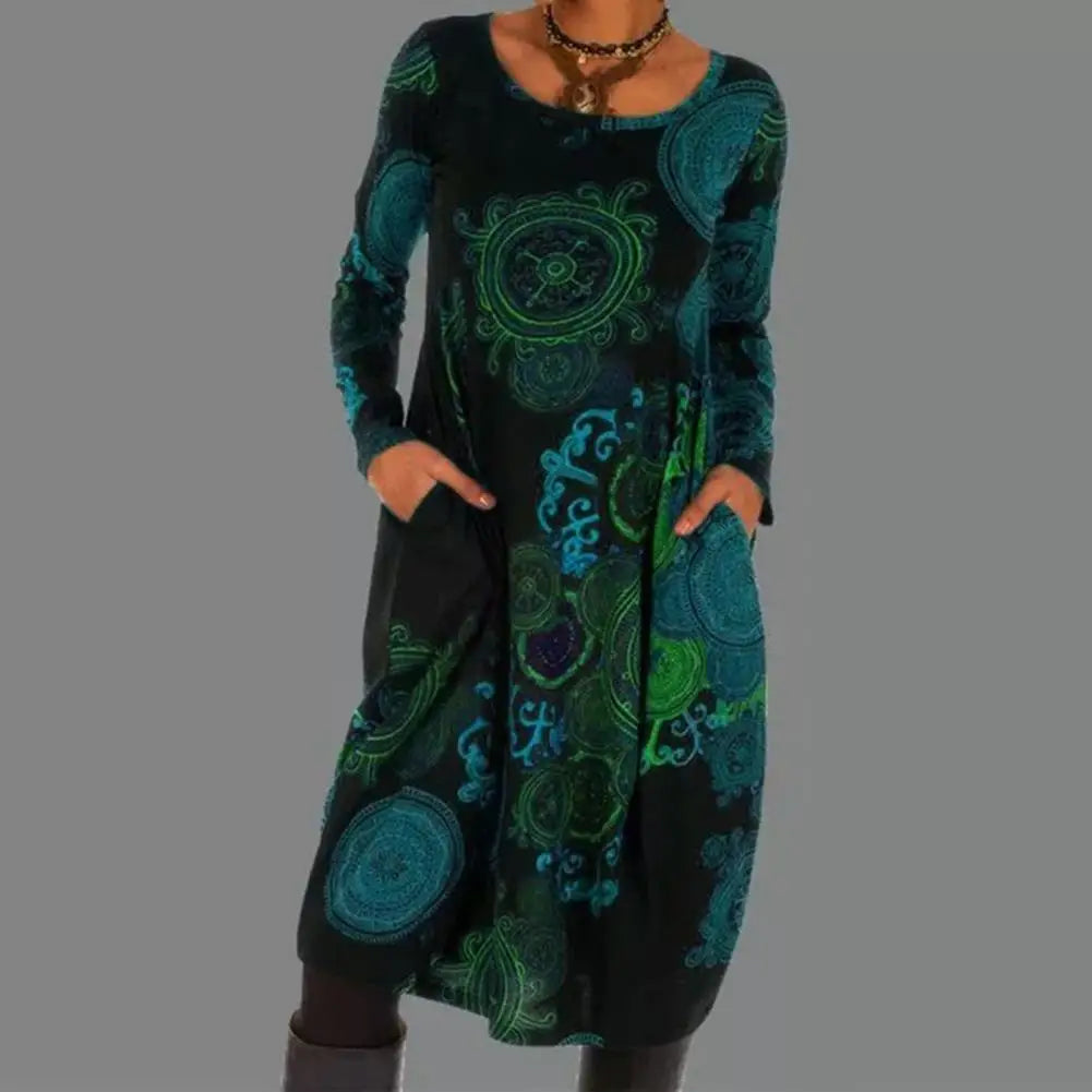 Boho-Kleid für Damen mit Rundhalsausschnitt