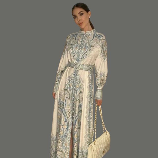 A-Linien-Kleid mit Blumenmuster und Gürtel