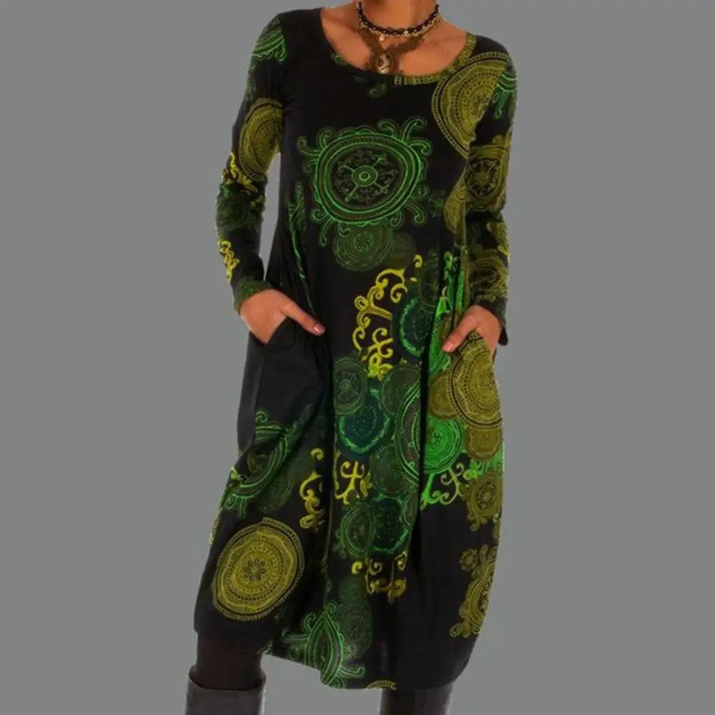 Boho-Kleid für Damen mit Rundhalsausschnitt