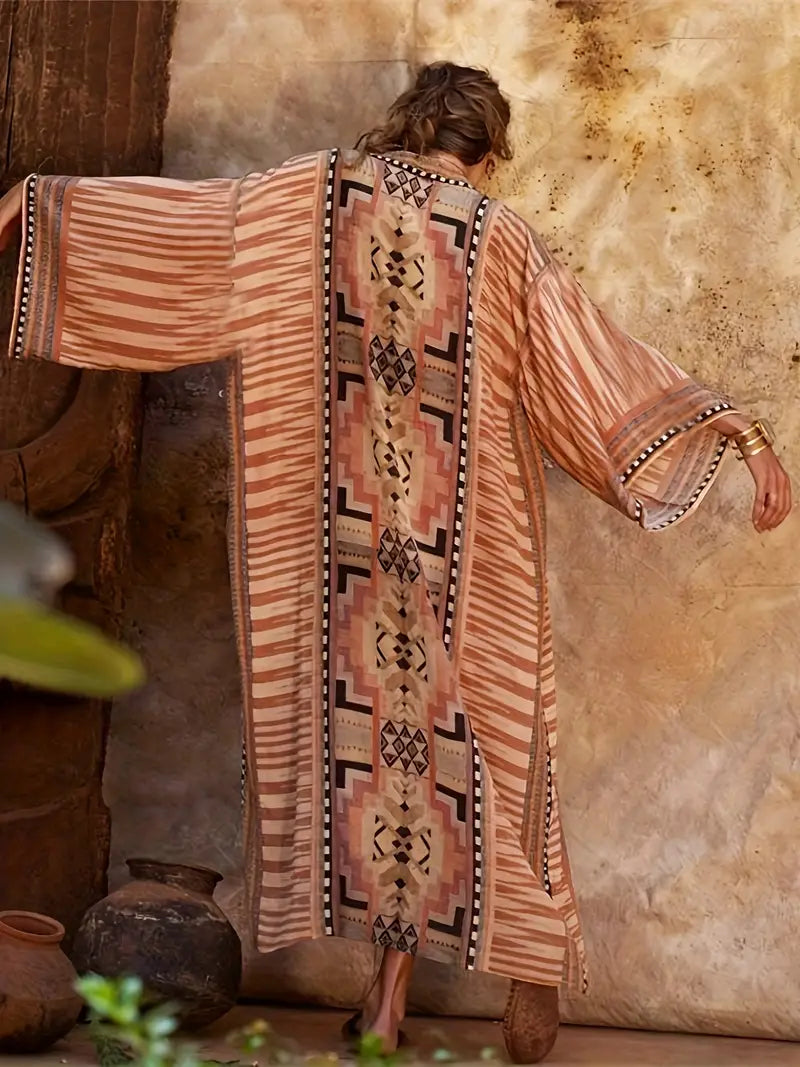 Boho-Kimono in Plusgröße mit verstellbarem Gürtel